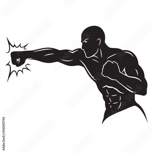 Strong muscular boxer throwing a punch in silhouette illustrating power and fitness
