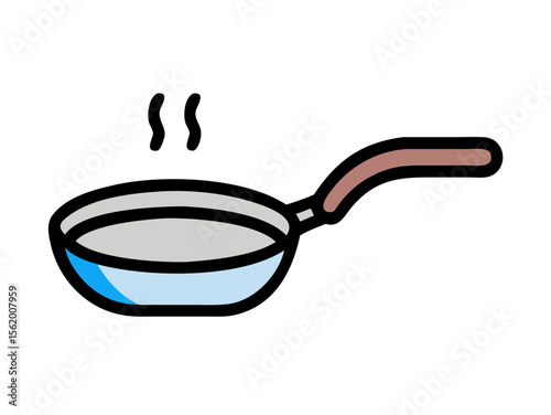 Simple Line Art Illustration of a Hot Pan with Steam, A minimalist, vector illustration of a frying pan heating up.