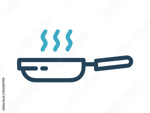 Simple Line Art Illustration of a Hot Pan with Steam, A minimalist, vector illustration of a frying pan heating up.