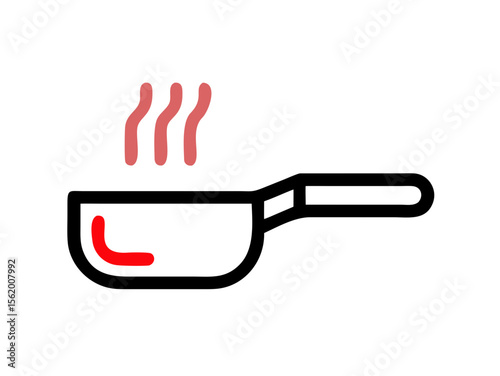 Simple Line Art Illustration of a Hot Pan with Steam, A minimalist, vector illustration of a frying pan heating up.