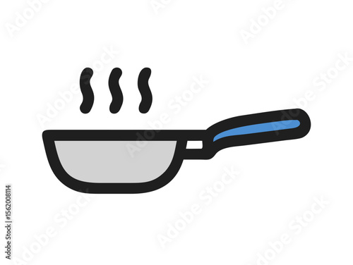 Simple Line Art Illustration of a Hot Pan with Steam, A minimalist, vector illustration of a frying pan heating up.
