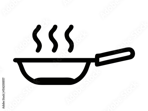 Simple Line Art Illustration of a Hot Pan with Steam, A minimalist, vector illustration of a frying pan heating up.