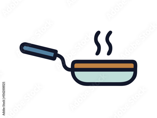 Simple Line Art Illustration of a Hot Pan with Steam, A minimalist, vector illustration of a frying pan heating up.