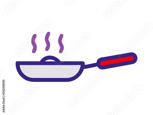 Simple Line Art Illustration of a Hot Pan with Steam, A minimalist, vector illustration of a frying pan heating up.