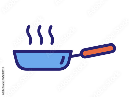 Simple Line Art Illustration of a Hot Pan with Steam, A minimalist, vector illustration of a frying pan heating up.