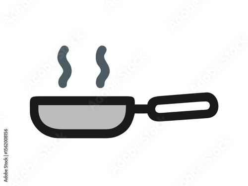 Simple Line Art Illustration of a Hot Pan with Steam, A minimalist, vector illustration of a frying pan heating up.