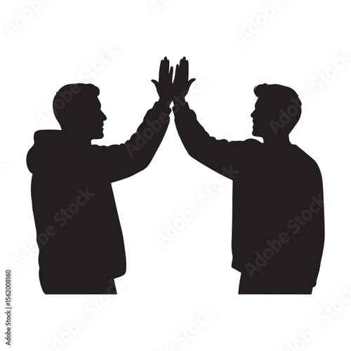 Two male silhouettes giving each other a high five against a clean white background