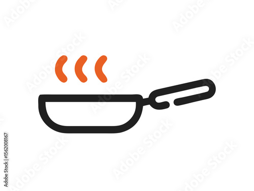 Simple Line Art Illustration of a Hot Pan with Steam, A minimalist, vector illustration of a frying pan heating up.