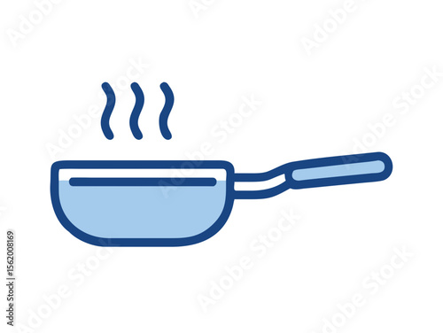Simple Line Art Illustration of a Hot Pan with Steam, A minimalist, vector illustration of a frying pan heating up.