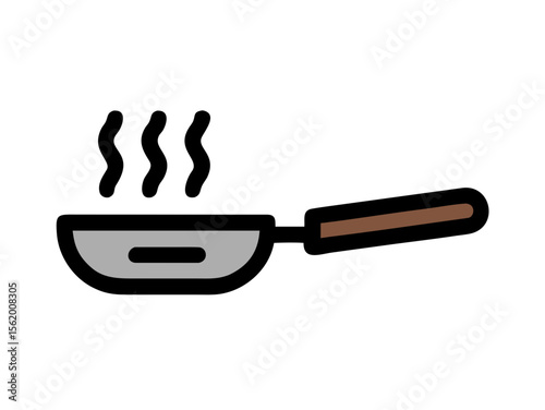 Simple Line Art Illustration of a Hot Pan with Steam , A minimalist, vector illustration of a frying pan heating up.