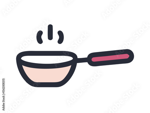 Simple Line Art Illustration of a Hot Pan with Steam , A minimalist, vector illustration of a frying pan heating up.