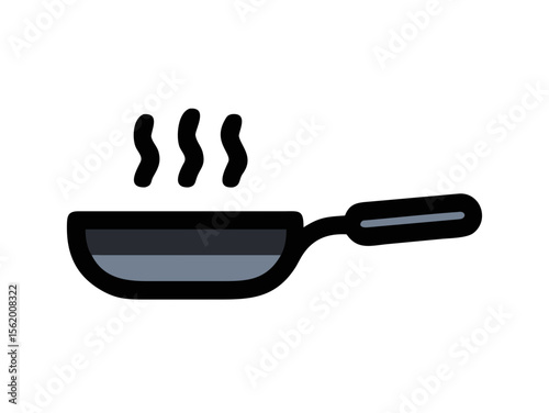 Simple Line Art Illustration of a Hot Pan with Steam , A minimalist, vector illustration of a frying pan heating up.