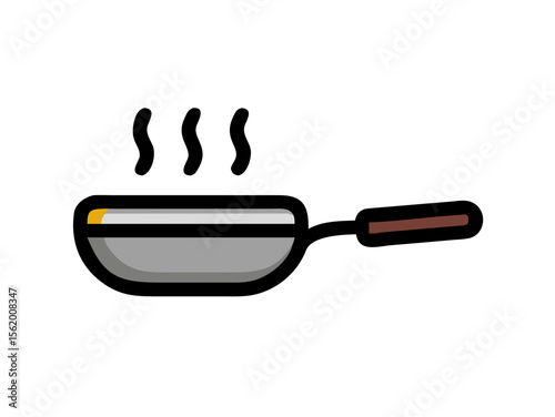 Simple Line Art Illustration of a Hot Pan with Steam , A minimalist, vector illustration of a frying pan heating up.
