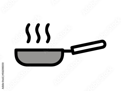 Simple Line Art Illustration of a Hot Pan with Steam , A minimalist, vector illustration of a frying pan heating up.