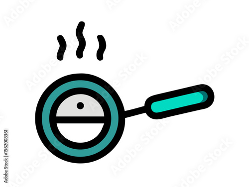 Simple Line Art Illustration of a Hot Pan with Steam , A minimalist, vector illustration of a frying pan heating up.