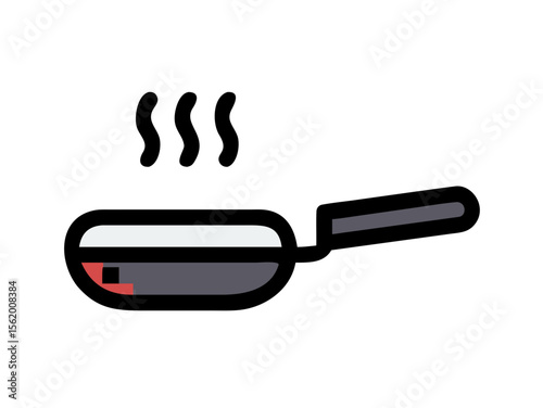 Simple Line Art Illustration of a Hot Pan with Steam , A minimalist, vector illustration of a frying pan heating up.