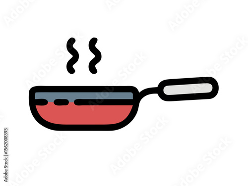 Simple Line Art Illustration of a Hot Pan with Steam , A minimalist, vector illustration of a frying pan heating up.