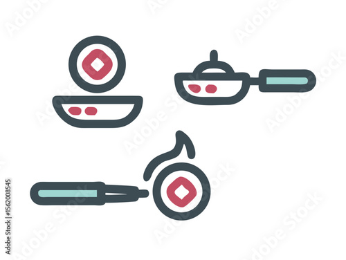Simple Line Art Illustration of a Hot Pan with Steam , A minimalist, vector illustration of a frying pan heating up.