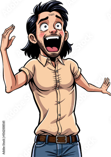 an illustration of a man with his hands in the air