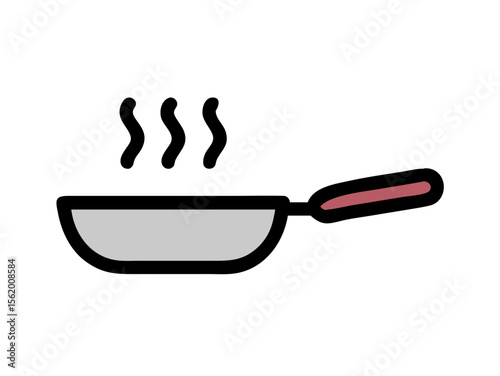 Simple Line Art Illustration of a Hot Pan with Steam , A minimalist, vector illustration of a frying pan heating up.