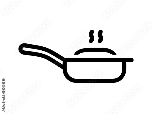 Simple Line Art Illustration of a Hot Pan with Steam , A minimalist, vector illustration of a frying pan heating up.