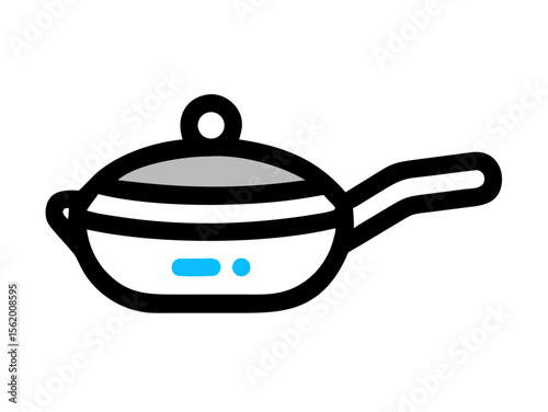 Simple Line Art Illustration of a Hot Pan with Steam , A minimalist, vector illustration of a frying pan heating up.