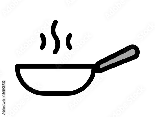 Simple Line Art Illustration of a Hot Pan with Steam , A minimalist, vector illustration of a frying pan heating up.
