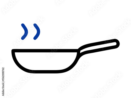 Simple Line Art Illustration of a Hot Pan with Steam , A minimalist, vector illustration of a frying pan heating up.