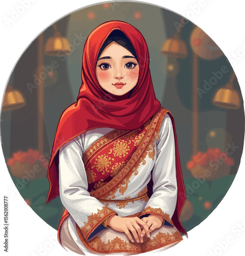 an illustration of a woman in a red headscar