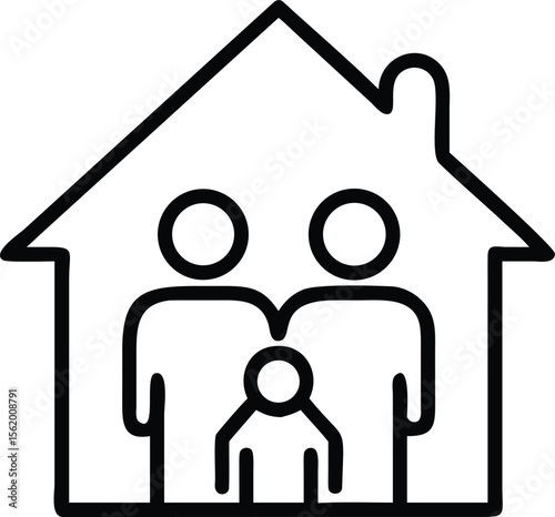 Line art family with child inside house simple illustration for print and web
