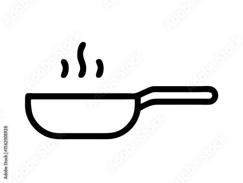 Simple Line Art Illustration of a Hot Pan with Steam , A minimalist, vector illustration of a frying pan heating up.