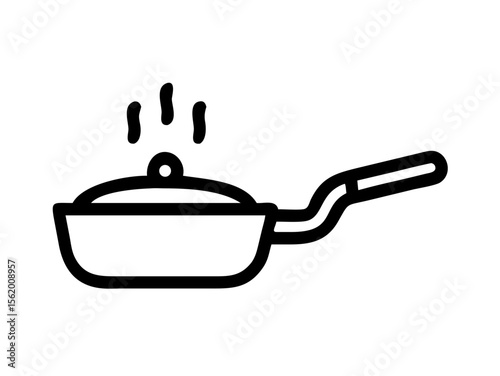 Simple Line Art Illustration of a Hot Pan with Steam , A minimalist, vector illustration of a frying pan heating up.