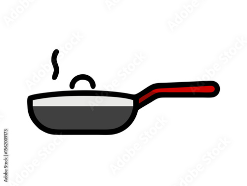 Simple Line Art Illustration of a Hot Pan with Steam , A minimalist, vector illustration of a frying pan heating up.