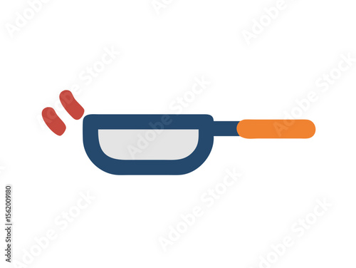 Simple Line Art Illustration of a Hot Pan with Steam , A minimalist, vector illustration of a frying pan heating up.