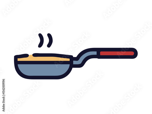 Simple Line Art Illustration of a Hot Pan with Steam , A minimalist, vector illustration of a frying pan heating up.