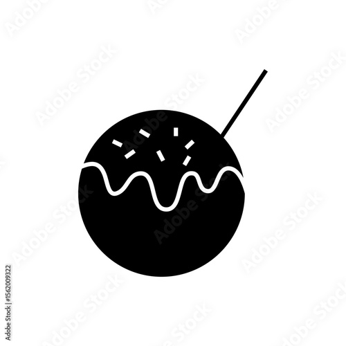 Takoyaki Silhouette Icon, Solid Japanese Festival Food for Labels