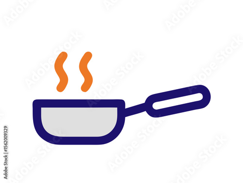 Simple Line Art Illustration of a Hot Pan with Steam , A minimalist, vector illustration of a frying pan heating up.