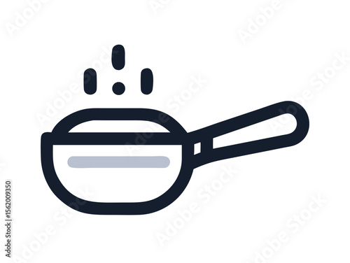 Simple Line Art Illustration of a Hot Pan with Steam , A minimalist, vector illustration of a frying pan heating up.