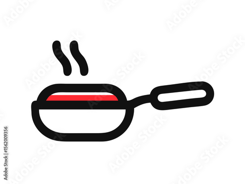 Simple Line Art Illustration of a Hot Pan with Steam , A minimalist, vector illustration of a frying pan heating up.