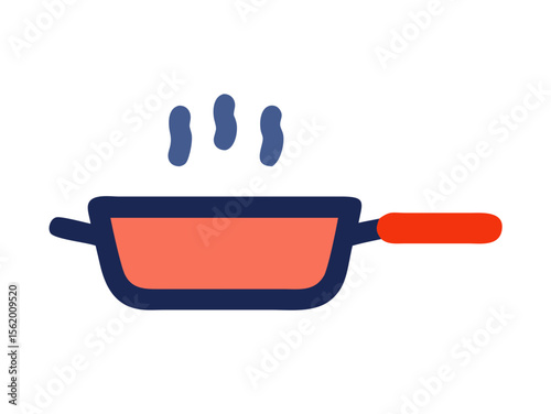 Simple Line Art Illustration of a Hot Pan with Steam , A minimalist, vector illustration of a frying pan heating up.