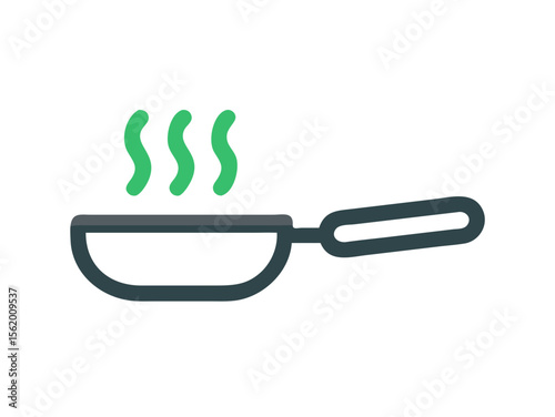 Simple Line Art Illustration of a Hot Pan with Steam , A minimalist, vector illustration of a frying pan heating up.