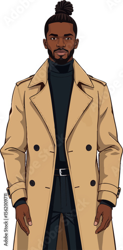 a man in a trench coat standing with his hands in his pockets