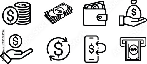 Money and Finance Icons: Diverse Symbols for Business and Transactions