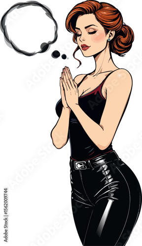 a woman in a black dress is blowing a bubble