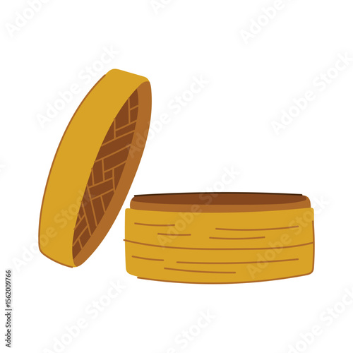 cookware bamboo steamer basket cartoon vector illustration