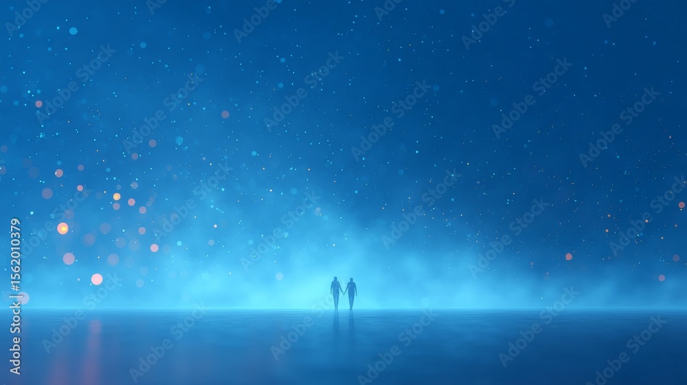 Fototapeta premium stars, couple, night, A serene scene of two figures under a starry sky.