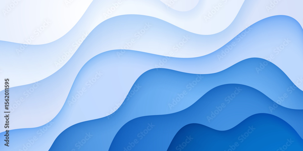 Fototapeta premium overlapping white and blue paper cut vector texture wavy abstract background