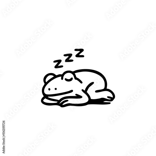 Simple black line drawing of a sleeping frog