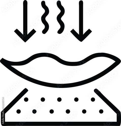 Line art illustration of wrinkle removal and skin rejuvenation process with arrows