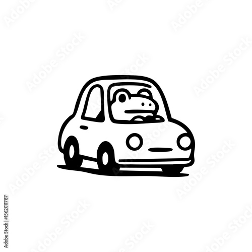 Cartoon frog driving a simple car